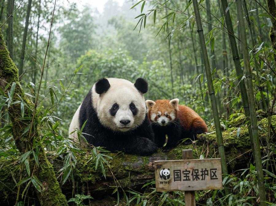 黑丝国宝视频 大熊猫与小熊猫同框珍贵记录