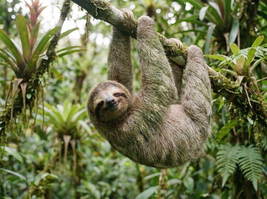 黑丝树懒视频演示 三趾树懒热带雨林慢生活记录